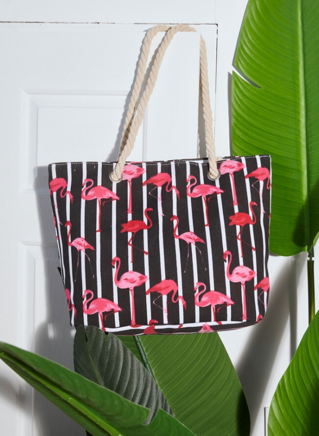 Striped fabric bag with flamingo  (44x14x32cm)