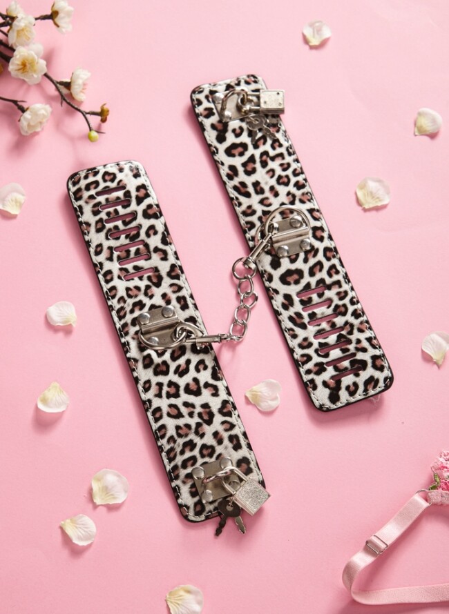 Animal print leather handcuffs