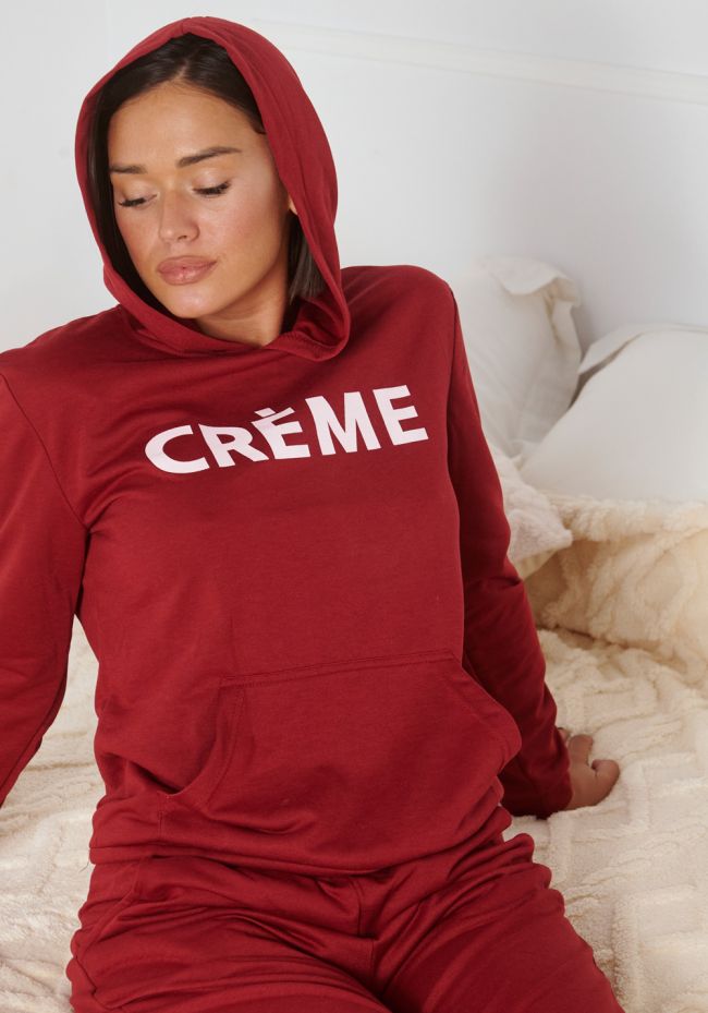 Homewear γυναικείο με logo Creme και κουκούλα