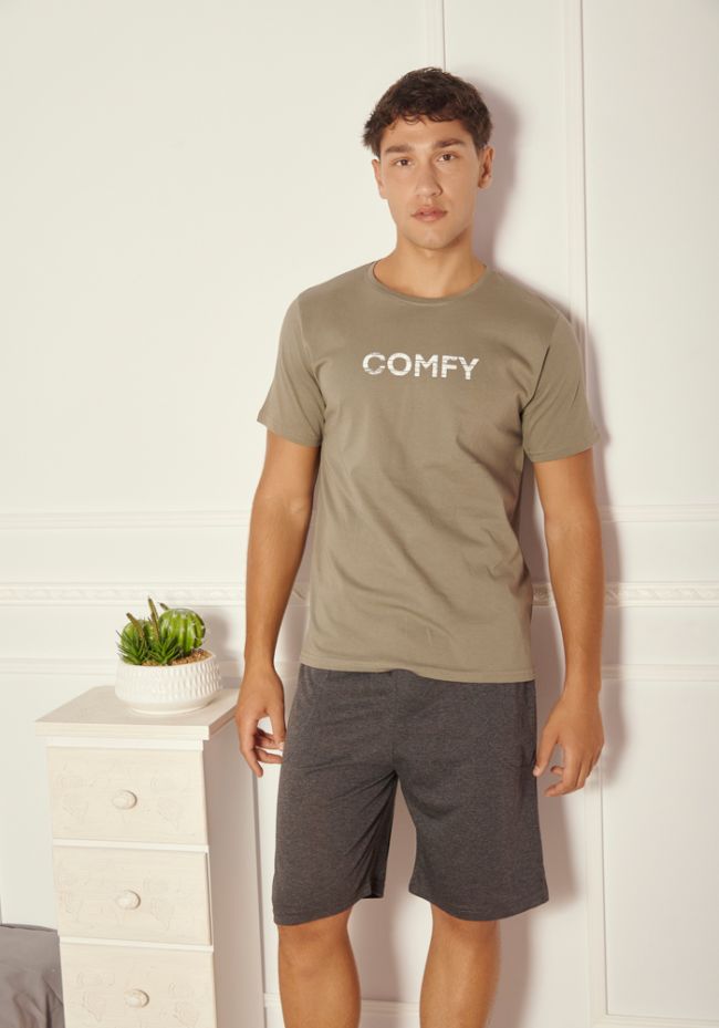 Πιτζάμα ανδρική με βερμούδα με logo Comfy