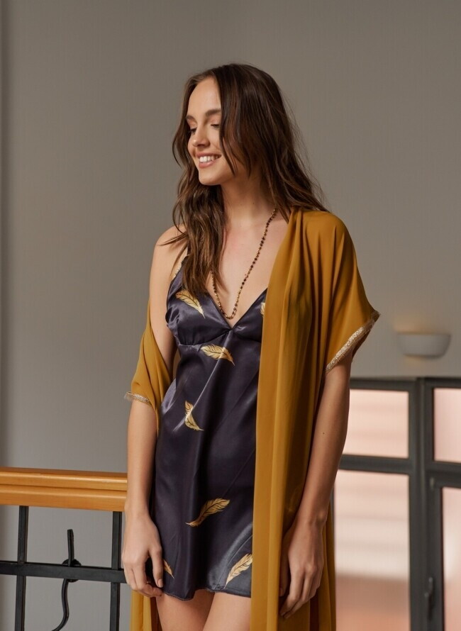 Satin nightgown with leaves